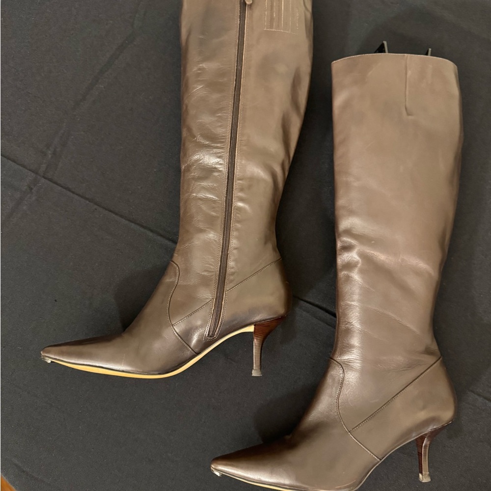 Elegant Brown Leather Knee-High Dress Boots